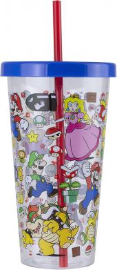 Vaso plastico+pajita super mario 700ml
