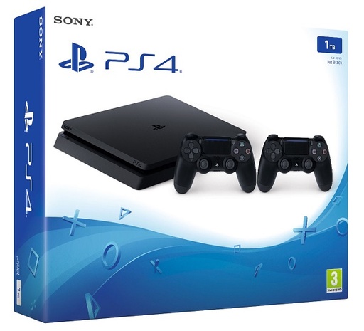 [151399] 1 TB SLIM BLACK (NEGRO) + 2 DUAL SHOCK 4 WIRELESS JET BLACK (NEGRO) VER. 2